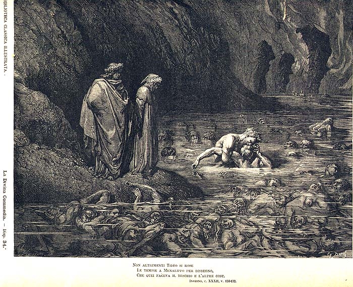 Dante e Virgílio ao Inferno ou o dante liderado por Virgílio oferece  consolações às almas da invejável Ilustração do Inferno da Divina Comédia  (Divina